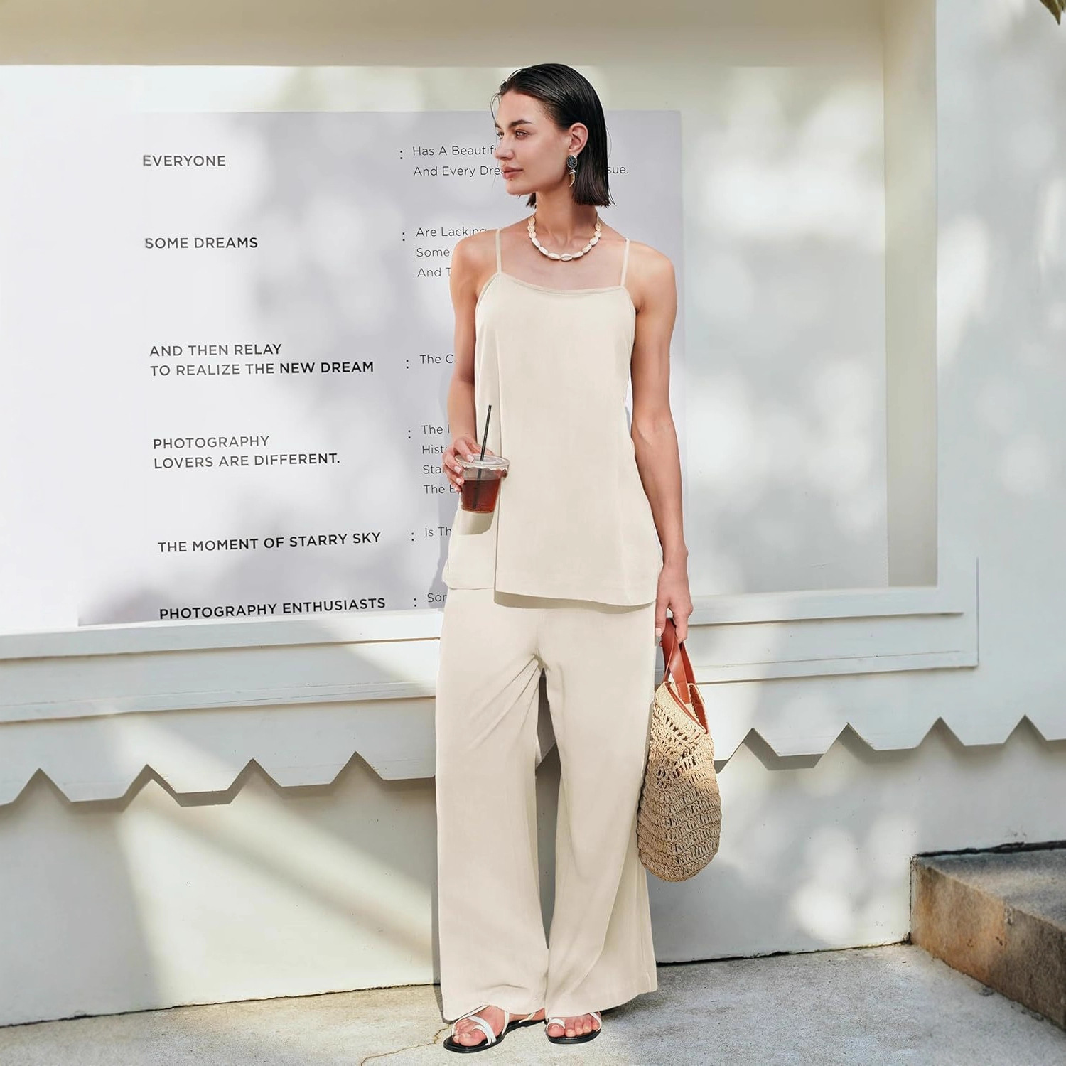 Fashionable Casual Womens Spaghetti-Strap Tank Top And Pants Set