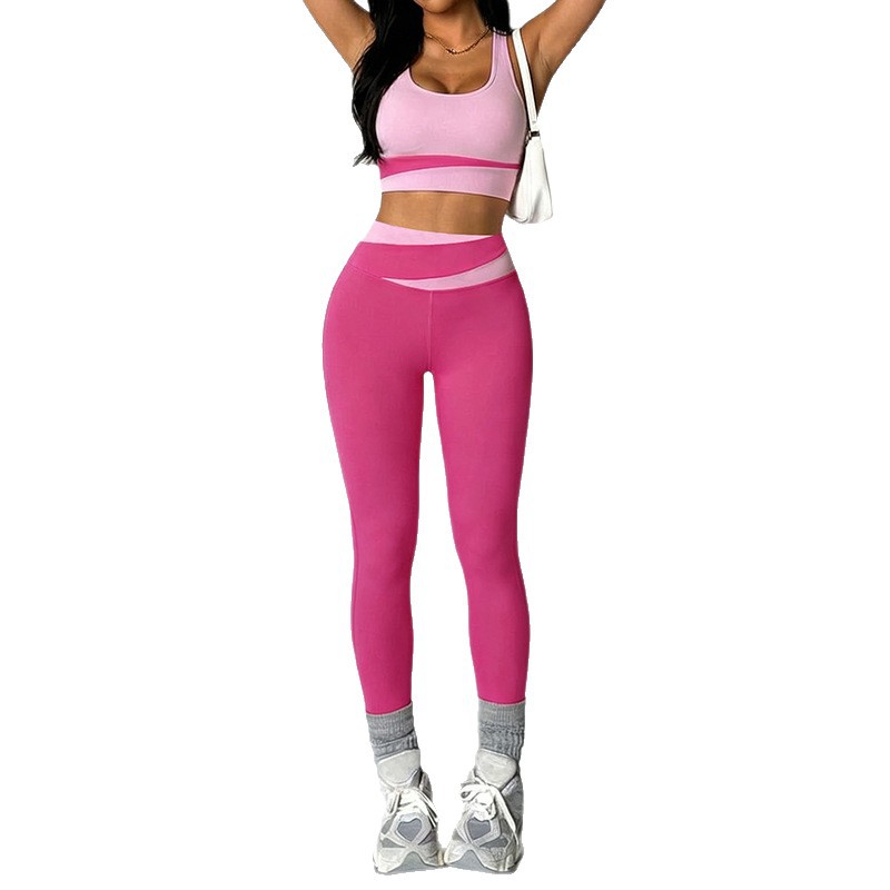 Color-block Vest And High-waisted Yoga Pants Two-piece Set 3