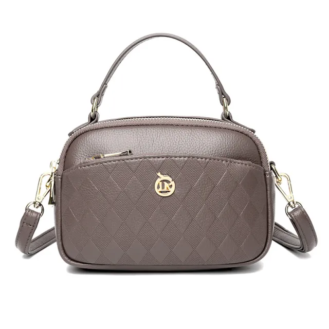Women's Handbag Multi layer Large Capacity Soft Leather Embossed Shoulder Messenger Bag Women's Bag Fashion Khaki - Shop at LoveMi