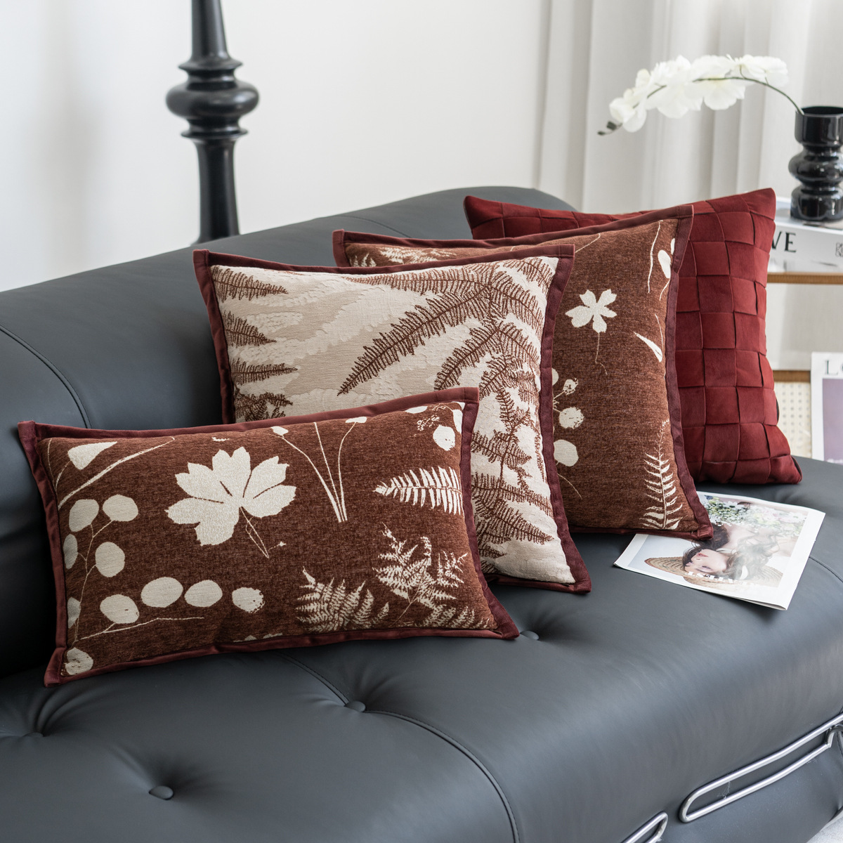 Light-luxury Vintage Sofa Fern-leaf Throw Pillow