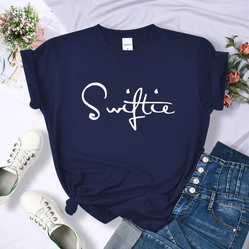 Retro Printed T-shirt Women's Summer Fashion - Navy Blue