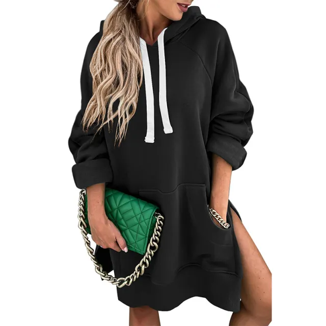 Solid Color Mid length Loose fitting Women's Sweater Black - Shop at LoveMi