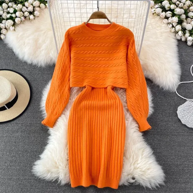 Women's Loose Two piece Sweater Knitted Dress Orange - Shop at LoveMi