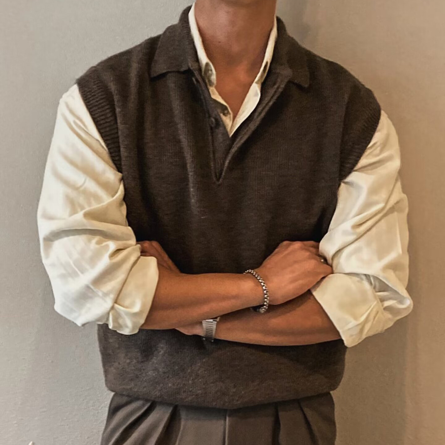 Mens Lapel Vest Business Knitwear Wool