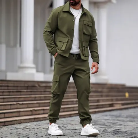 Heavy Men's Vintage Overalls Jacket Multi-pocket Trousers Trendy Tough