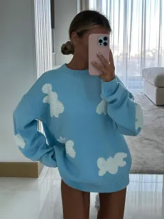 Fashion Love Embroidered Sweater For Women - Blue - View 1