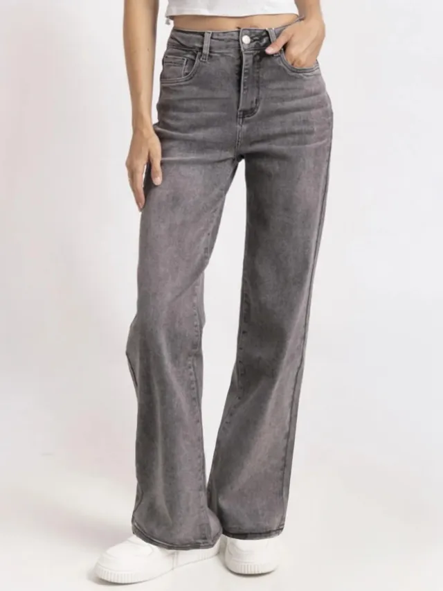 European And American Style Women Jeans Fashion Simple Straight Loose Black And Gray - Shop at LoveMi