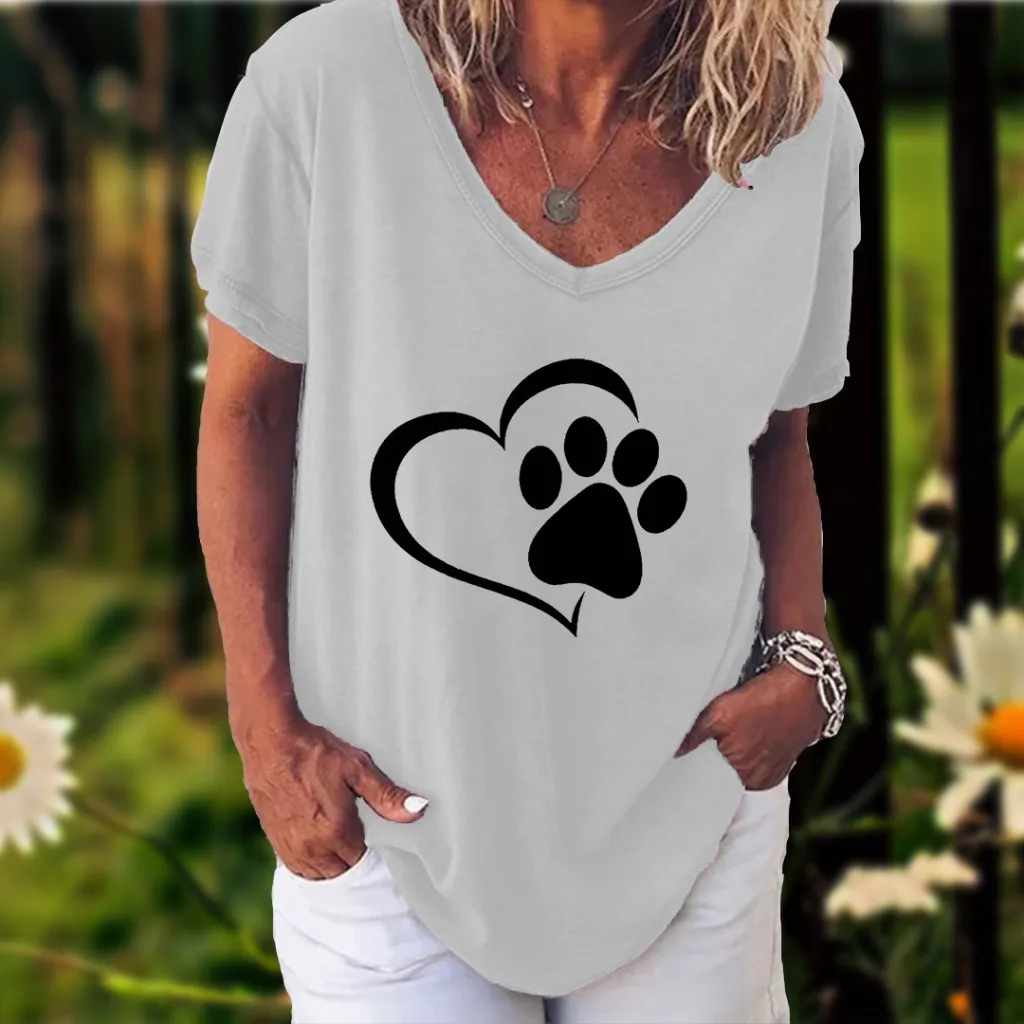 3D Printed Short Sleeve T-shirt Women's Casual Half V-neck T-shirt - Vtdws107847Sj95-4Xl