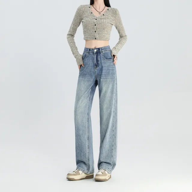 Turkish High quality Narrow Wide leg Jeans Retro Blue - Shop at LoveMi