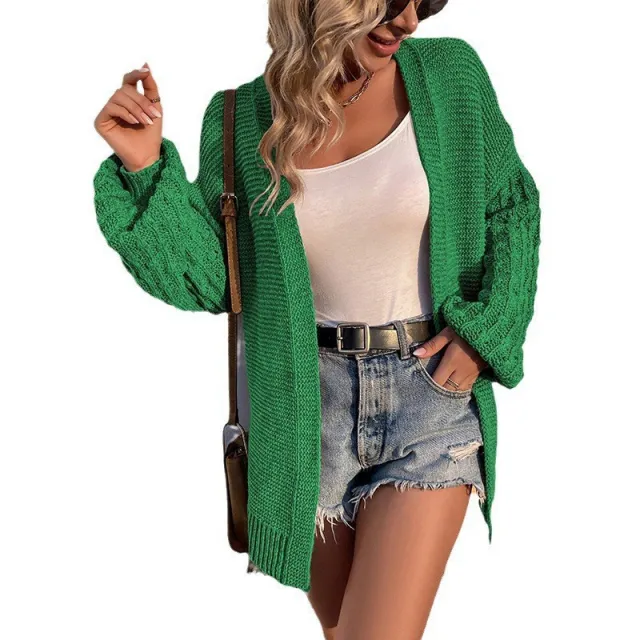 Women's Solid Color Lantern Sleeve European And American Sweater Emerald Green - Shop at LoveMi