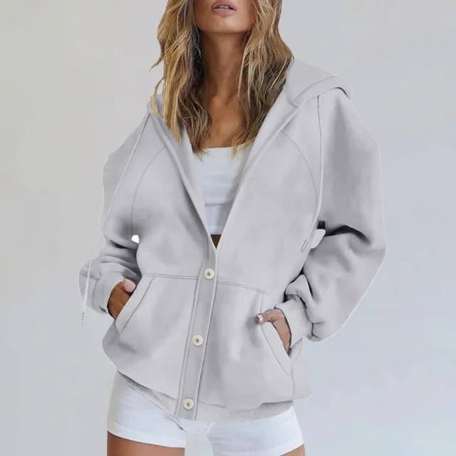 Women's Casual Solid Color Cardigan Jacket Light Gray - Shop at LoveMi