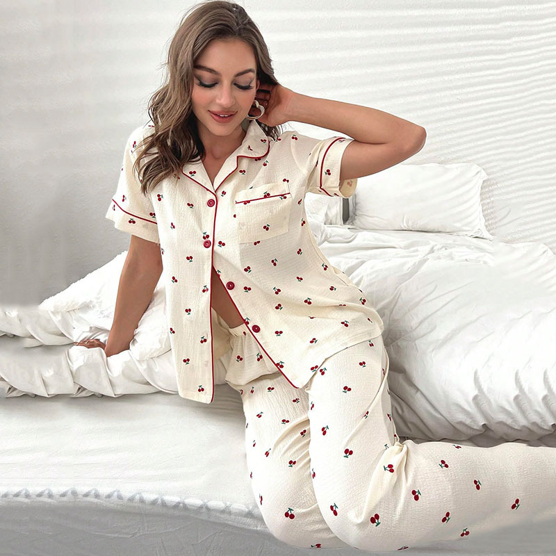 Summer Printed Cardigan Casual Pajamas Suit