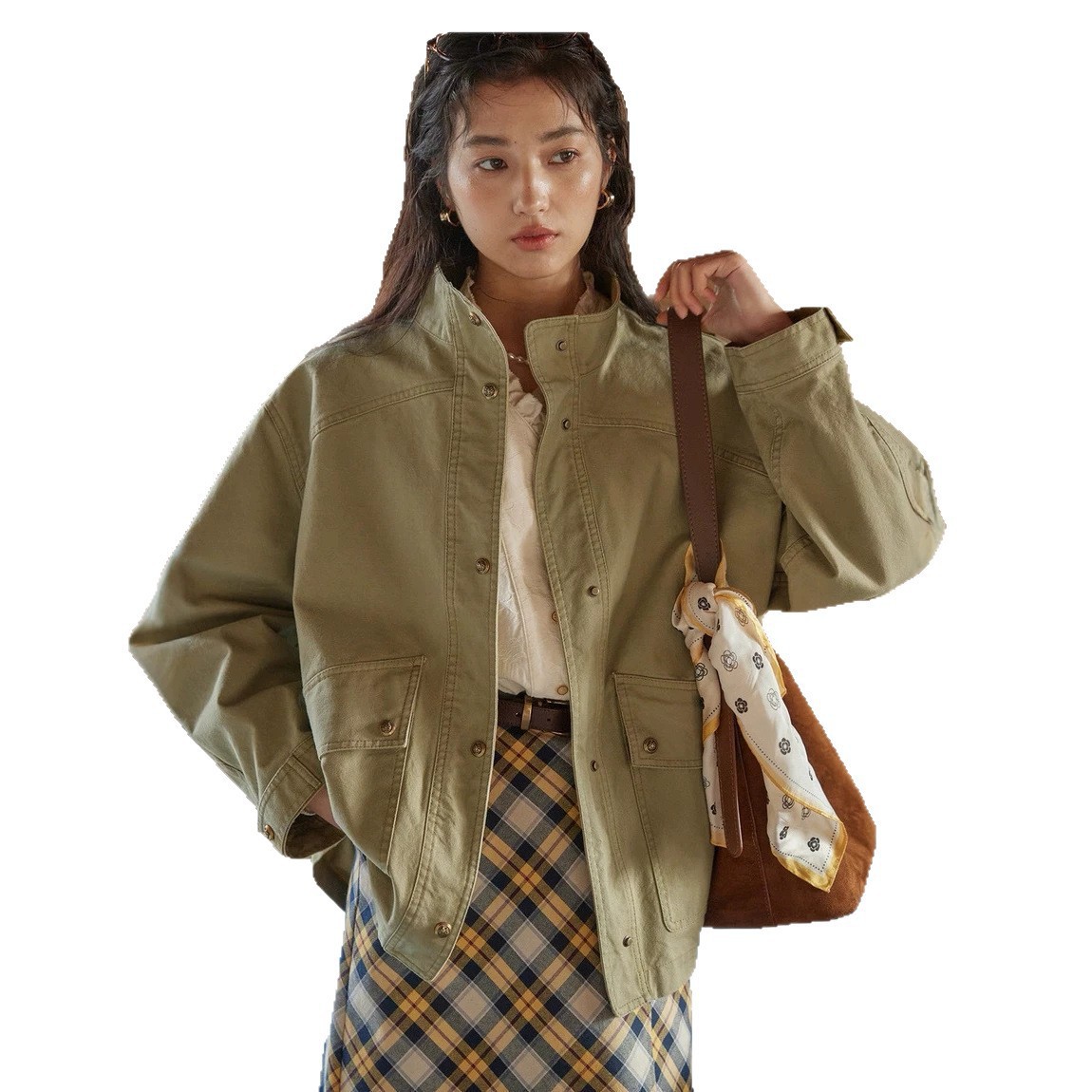 Stand-collar Workwear Jacket For Women