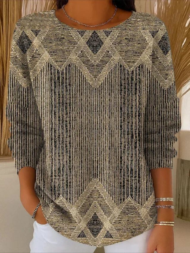 Creative Pattern Women's Drop Shoulder Round Neck Long Sleeve T Shirt 3F370 - Shop at LoveMi
