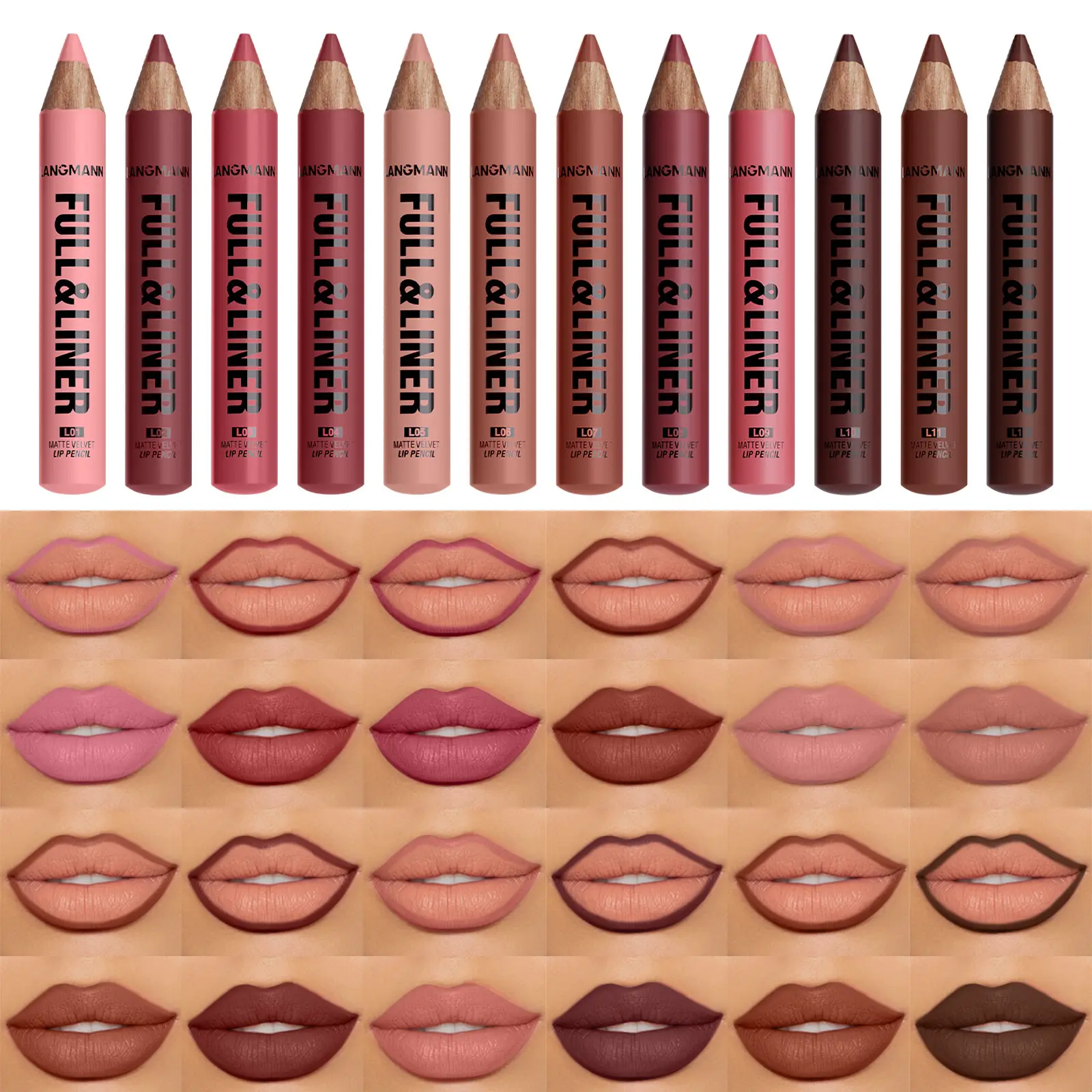 LANGMANNI 12-Color Lip Liner Lipstick Wooden Pencil