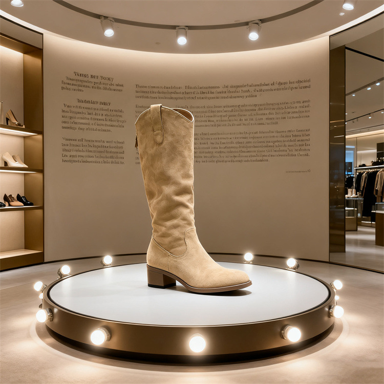 Chunky Heel Suede Riding Boots