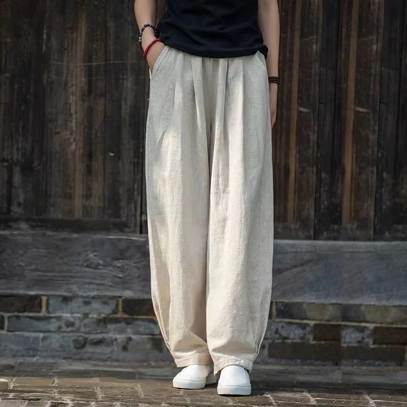 Women's Loose Casual Cotton And Linen Elegant Harem Pants - Raw Jute Color-M