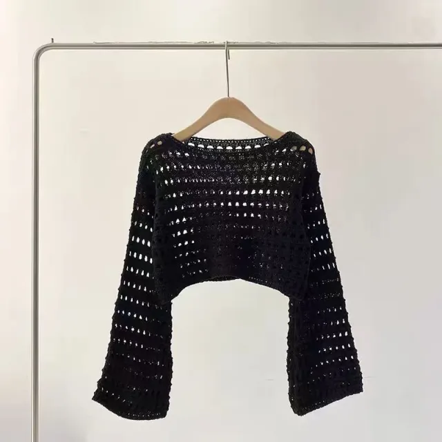 Women's Short Long sleeved Sweater Design Thin Top Black - Shop at LoveMi