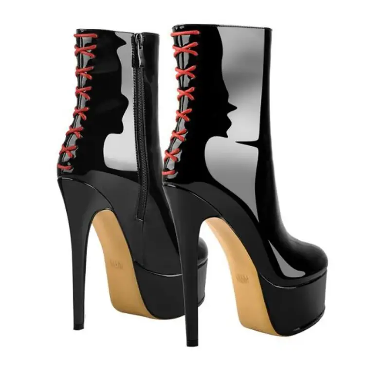 European And American-style Round-toe High-platform Womens Short Boots With Side Zippers