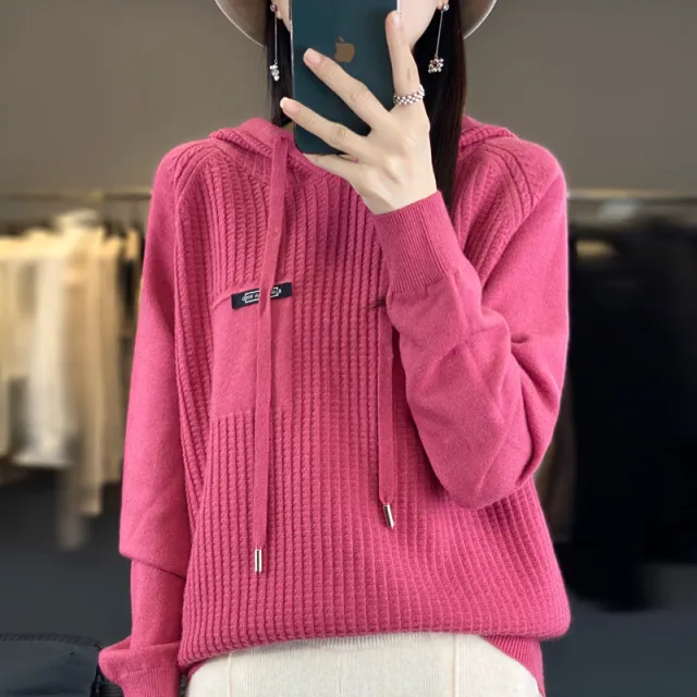 Korean Style Knitted Hooded Sweater Pullover Raspberry Red - Shop at LoveMi