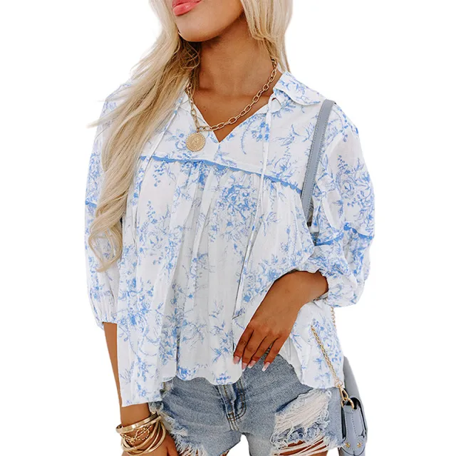Women's Fashionable Floral Print Chiffon Shirt Lc25128725P420 - Shop at LoveMi