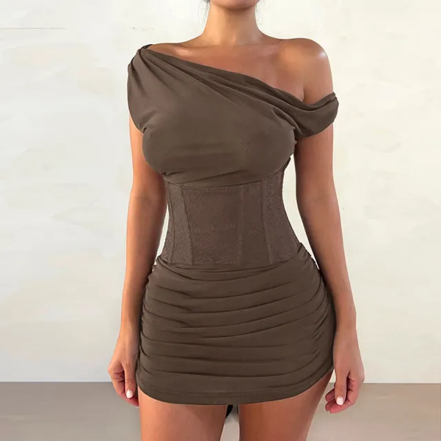 European And American style Sexy Lace Waist cinching Bodycon Skirt Brown - Shop at LoveMi