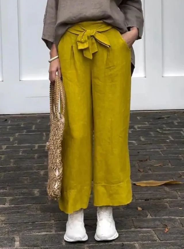 Women's Lightweight Adjustable High Waist Loose Trousers With Pockets Yellow - Shop at LoveMi