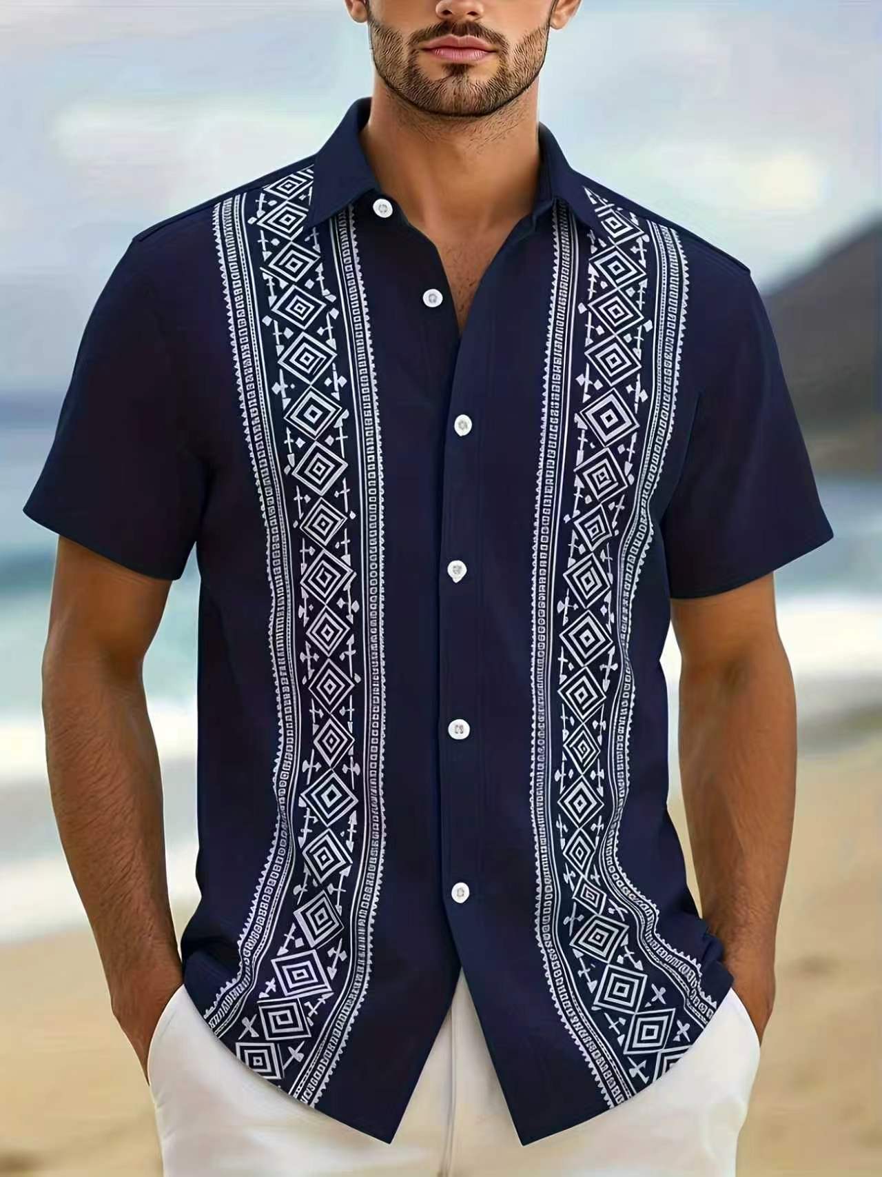 Striped Smart Casual Men’s Short Sleeve Shirt, 3 D Print