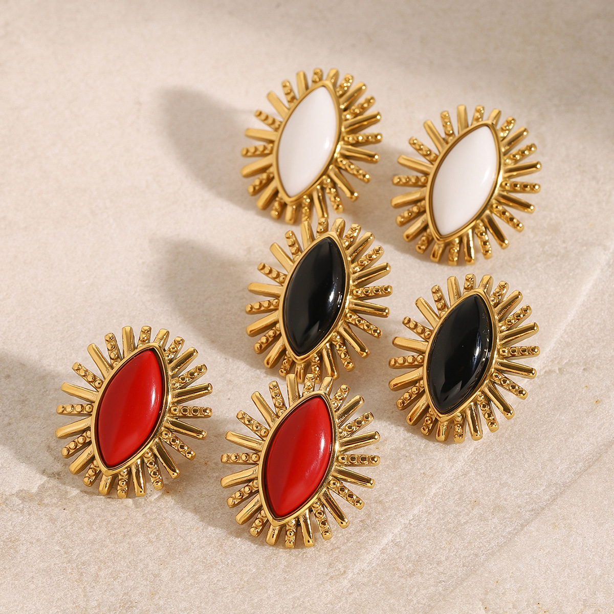 Fashion Vintage Stainless Steel Agate Stud Earrings