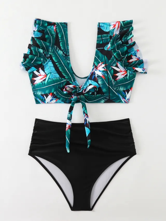 Flounced Split Swimsuit Bikini European And American Sexy High Waist Image Color 2 L - Shop at LoveMi