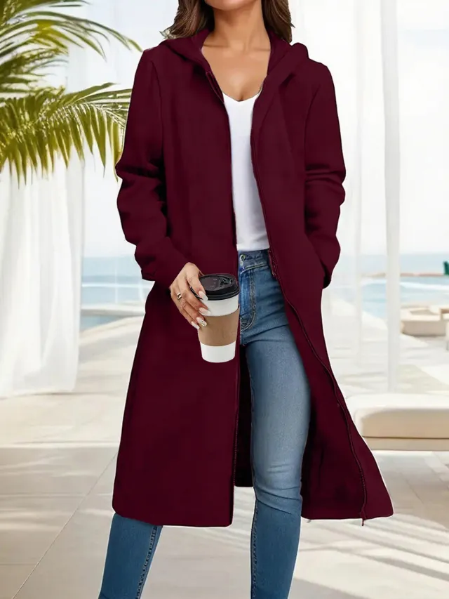Fashionable Simple Comfortable All match Slimming Hooded Coat Dark Red - Shop at LoveMi