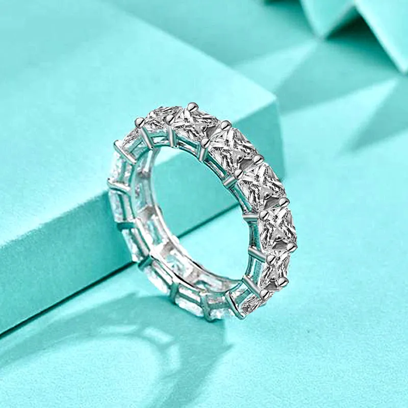 925 Sterling Silver European And American Full Rhinestone Zircon Ring - Zircon White Gold Colour