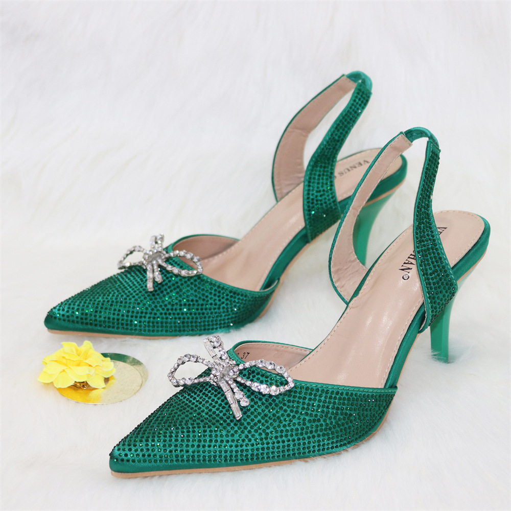 Ladies Bow Silver Buckle Design Pointed High Heels And Bags - Image 30