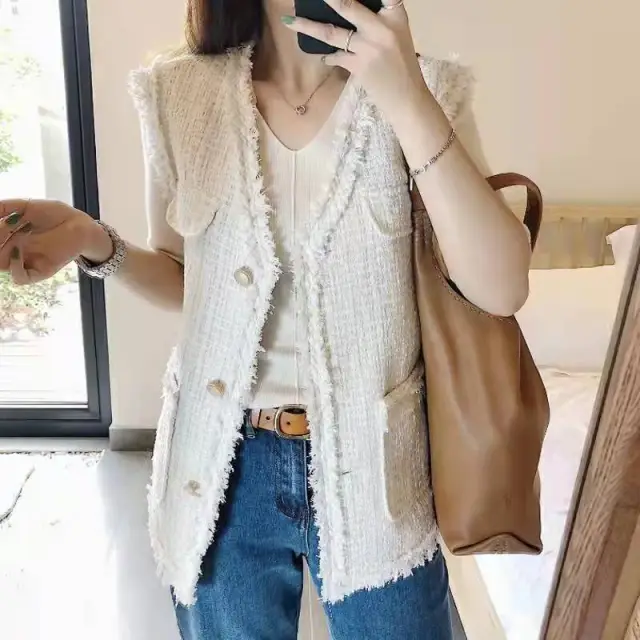 Autumn And Winter New Western Style All matching Tweed Sleeveless Waistcoat Vest Beige - Shop at LoveMi