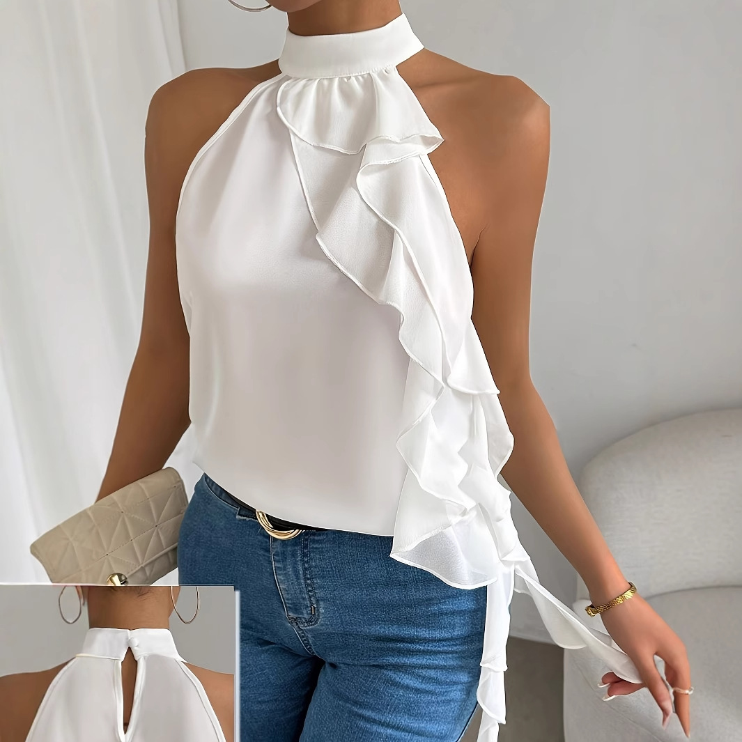 Boho-style Backless Halterneck Sleeveless Tank Top Shirt