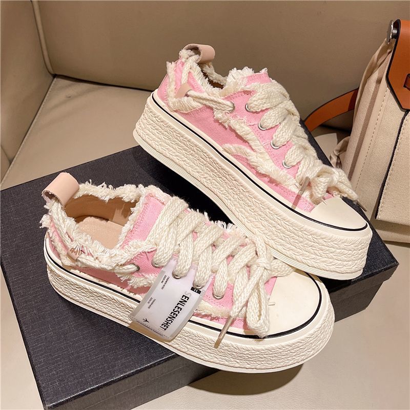 Women's High-rise Lace-up Woven Canvas White Shoes