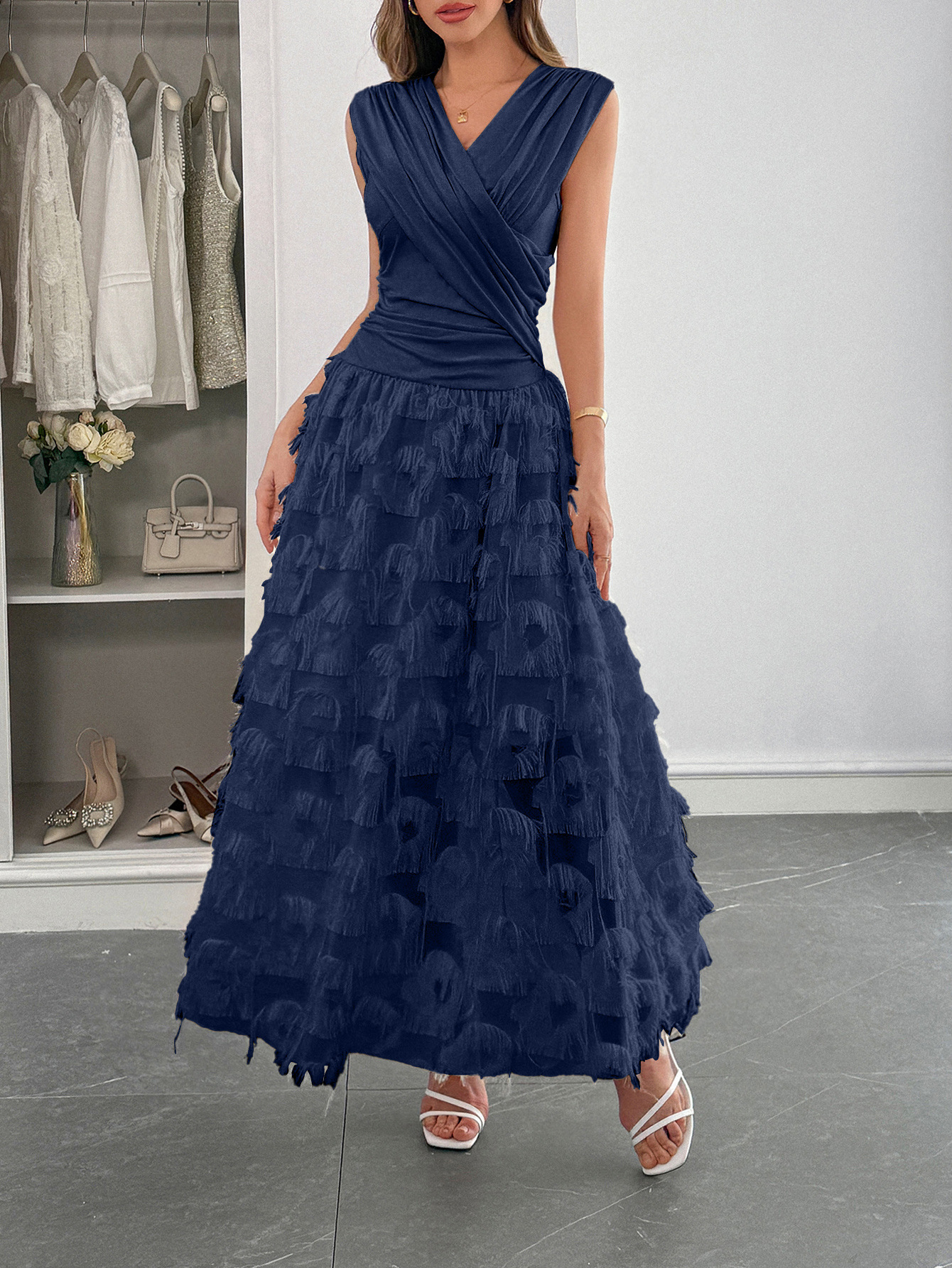 Maxi V-Neck Sleeveless Wedding Guest Dress Boho Style