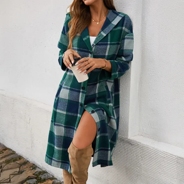 Women's Autumn And Winter Clothing Casual Loose Contrast Color Breasted Hooded Jacket Green - Shop at LoveMi