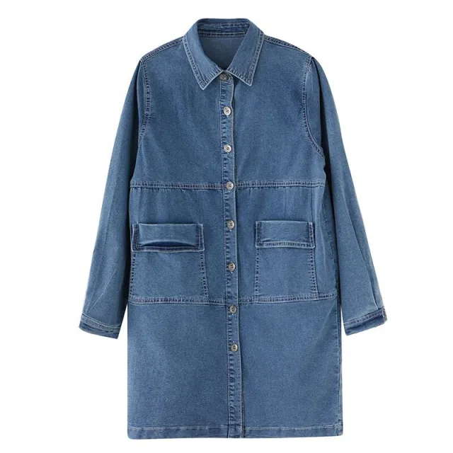 Fashionable Versatile Slimming Denim Shirt Dress Korean Style Elegant Style Vintage Single breasted Coat Blue - Shop at LoveMi