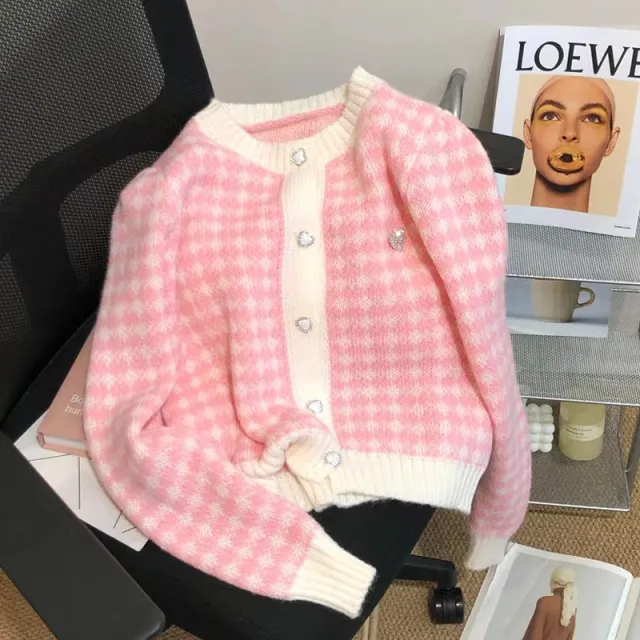 Soft And Fragrant Knitted Jacket, Women's Short Sweater Girl Pink - Shop at LoveMi