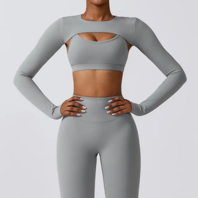 Long Sleeve Shawl Yoga Clothes Nude Feel Workout Clothes Top Running Sports Blouse Rhino Gray - Shop at LoveMi