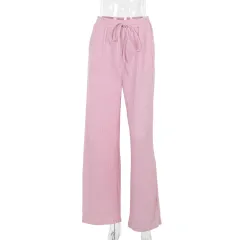 Simple Style Casual All-matching Drawstring Lace-up Small Wrinkle Trousers For Women - Pink - View 1