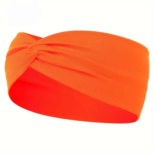 Pure Color And Knotted Hair Band Elastic Wide Hair Band Non slip Headband, Suitable For Gym Sports Yoga Orange - Shop at LoveMi