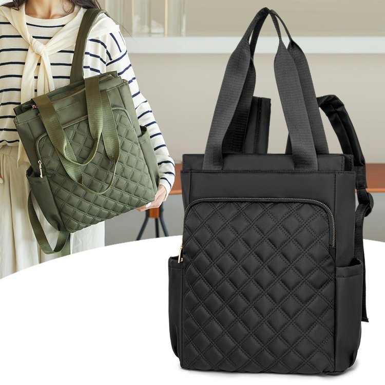 Stylish Casual Dual-handle Backpack With Embroidered Diamond-pattern Designversatile And Perfect For Everyday Use For Women