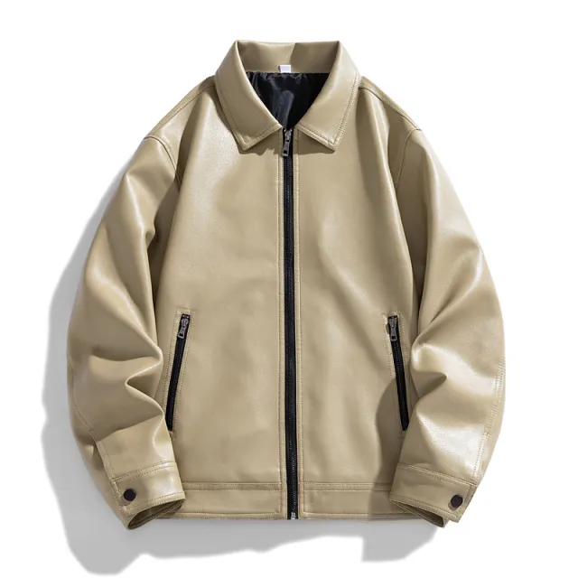 Men's Leather Jacket Unlined Coat Casual Jacket Khaki - Shop at LoveMi