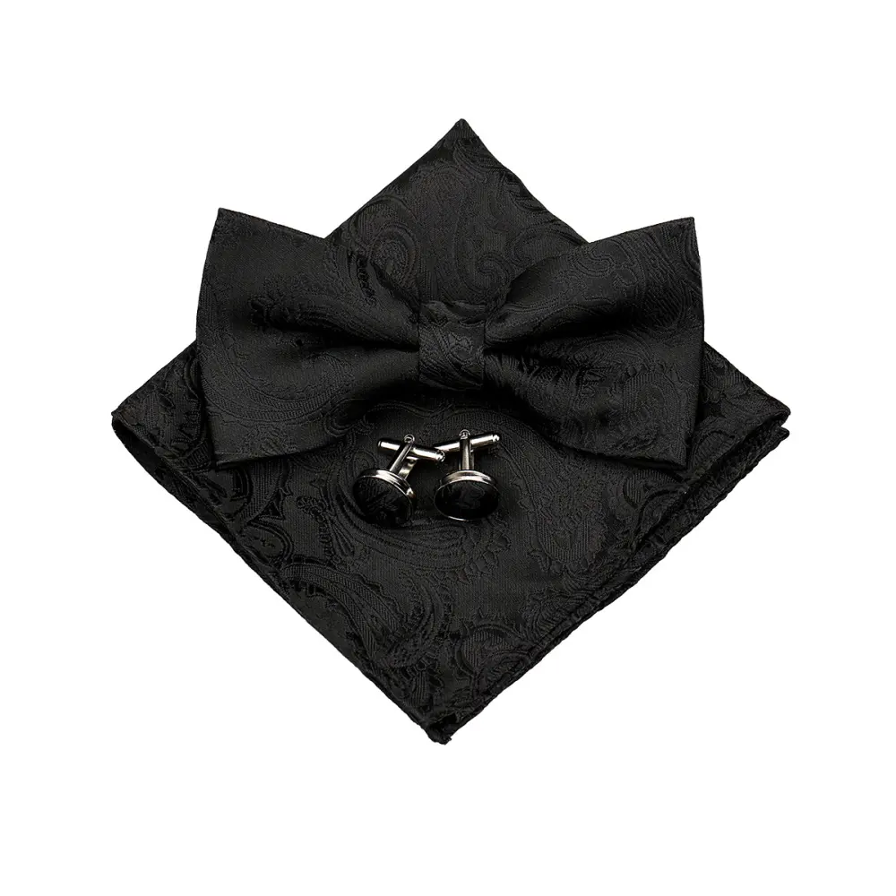 Mens Paisley Bow Tie Pocket Square and Cufflinks