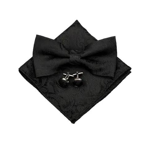 Mens Paisley Bow Tie Pocket Square and Cufflinks