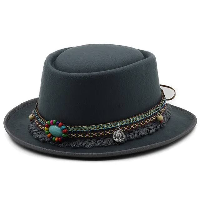 Women's Flat Top Flat Brim Woolen Hat Gray - Shop at LoveMi