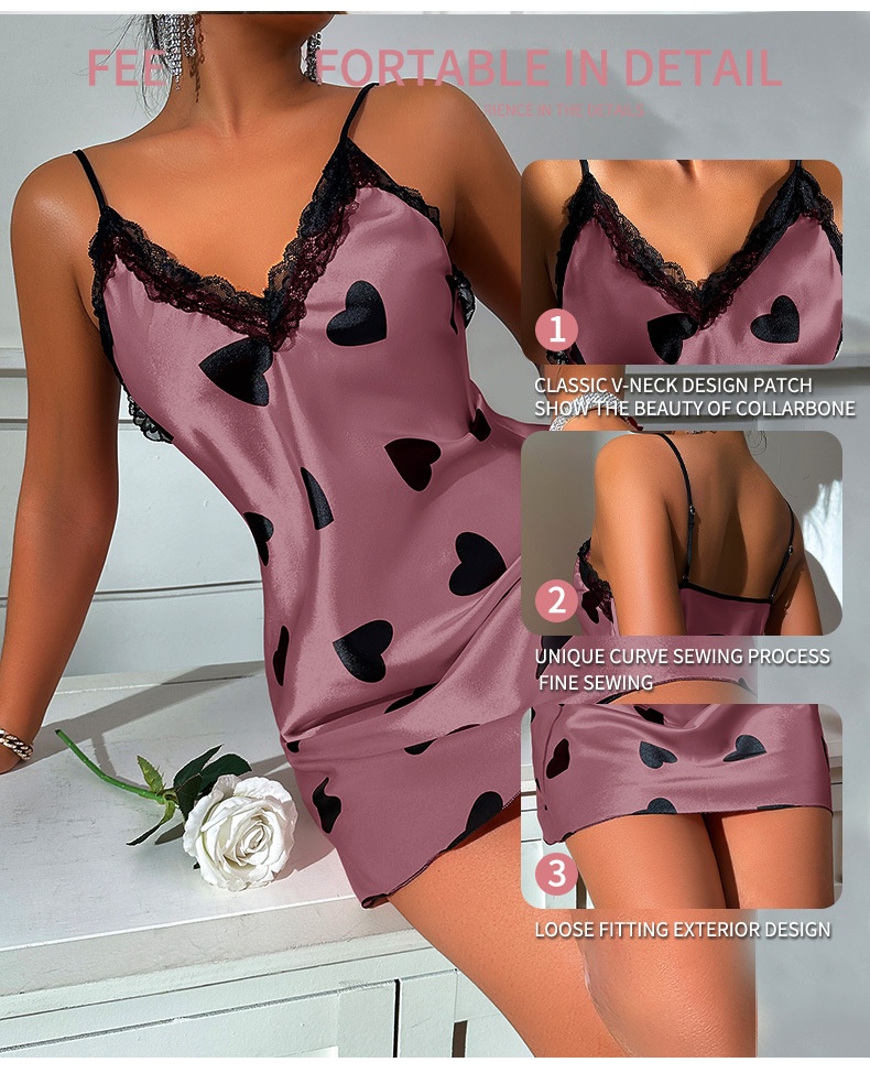 Ice Silk Nightdress Sexy Backless Lovely Suspender Skirt Pajamas Thin Breathable Printed - Image 1