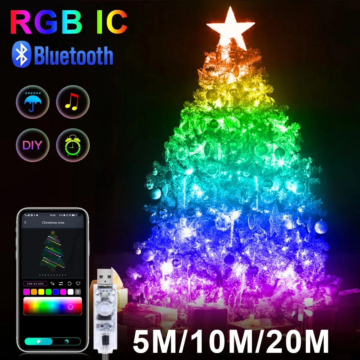 LED Light String Colorful Intelligent USB Bluetooth